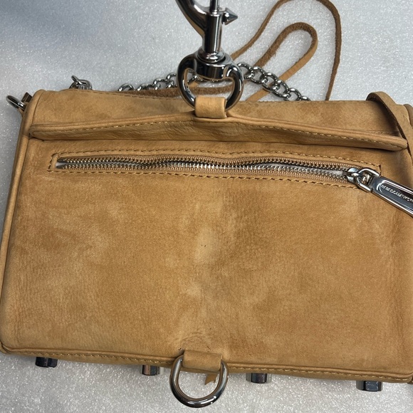 Rebecca Minkoff Mini M.A.C.Camel Suede & Leather Crossbody Bag w/a chain strap - Picture 9 of 12